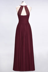 Affordable Spaghetti Straps V-Neck Burgundy Chiffon Bridesmaid Dress with Keyhole Back-27dress